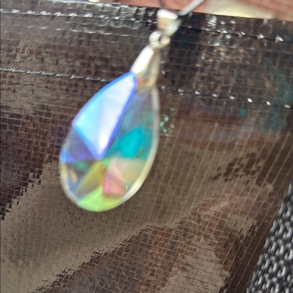 Elegant Multicolored Prism Crystal Teardrop Pendant 20” Necklace with black cord